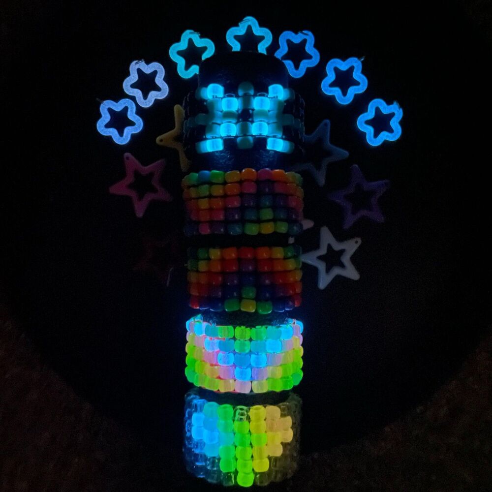 Cuff bracelet rave festival Kandi rainbow glow half diamond